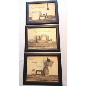 Susie Boyer Primitive Prints In Black 15"X 19" Frames 3 Piece Set